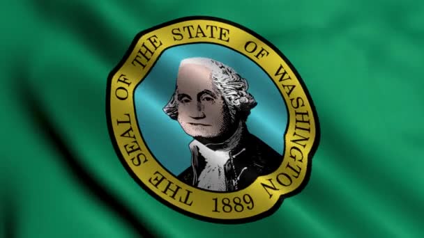 Washington State Flag Waving Fabric Satin Texture Nationale Vlag Van — Stockvideo