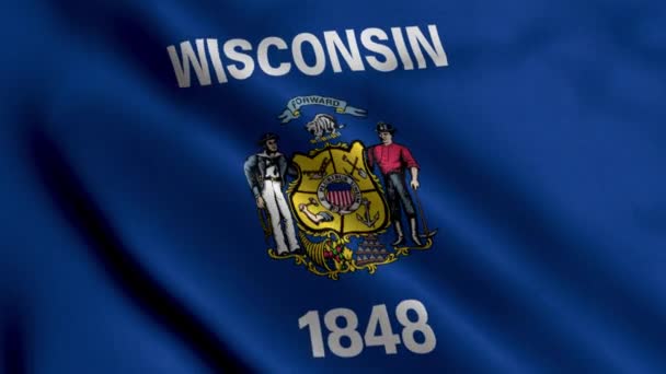 Wisconsin State Flag Waving Fabric Satin Texture National Flag Wisconsin — Stockvideo