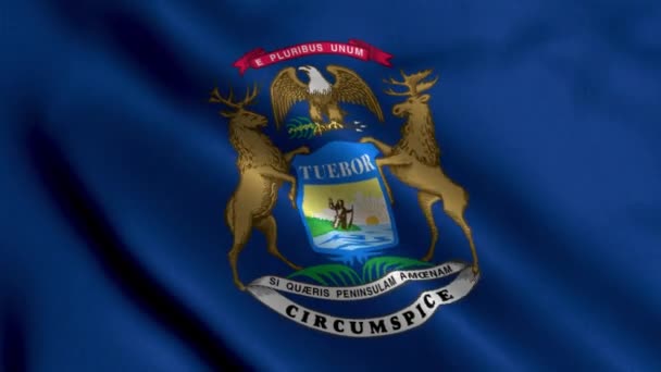 Σημαία Μίσιγκαν Κυματίζοντας Ύφασμα Σατέν Υφή Εθνική Σημαία Του Michigan — Αρχείο Βίντεο
