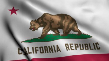 Kaliforniya Eyalet Bayrağı. Kumaş kumaş dokusu Ulusal Bayrak sallama California 3D Illustration. Amerika Birleşik Devletleri 'nde Kaliforniya Eyaletinin Gerçek Doku Bayrağı. ABD. Yüksek Ayrıntılı Bayrak 