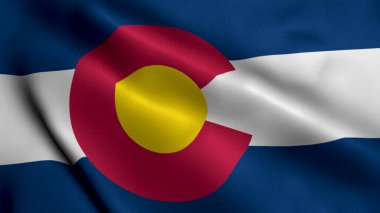 Colorado Eyalet Bayrağı. Colorado 'nun Saten kumaş desenli ulusal bayrağını sallıyor. 3 boyutlu resim. Amerika Birleşik Devletleri 'nde Colorado Eyaleti' nin Gerçek Doku Bayrağı. ABD. Yüksek Ayrıntılı Bayrak