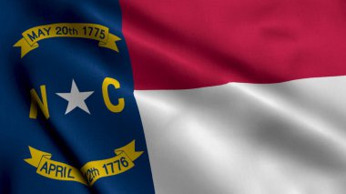 Kuzey Carolina Eyalet Bayrağı. Kuzey Carolina 'nın Saten kumaş desenli ulusal bayrağını sallıyor. Amerika Birleşik Devletleri 'nde Kuzey Carolina Eyaleti' nin Gerçek Doku Bayrağı. ABD