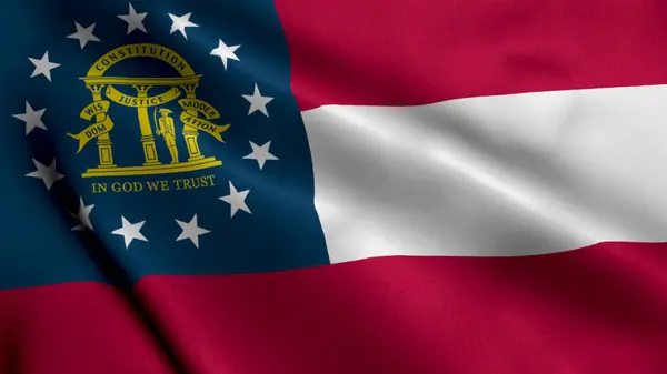 Georgia State Flag. Waving Fabric Satin Texture National Flag of Georgia 3D Illustration. Real Texture Flag of the State of Georgia in the United States of America. USA. High Detailed Flag Animation