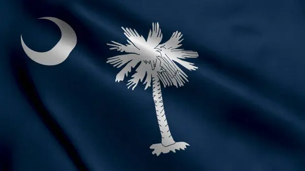 South Carolina State Flag. Waving Fabric Satin Texture National Flag of South Carolina 3D Illustration. Real Texture Flag of the State of South Carolina in the United States of America. USA