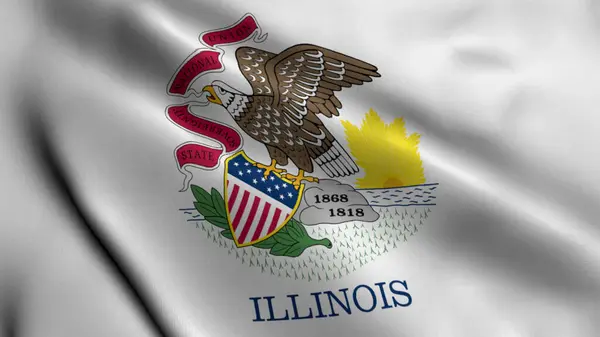 Illinois State Flag Waving Fabric Satin Texture National Flag Illinois Stock Image