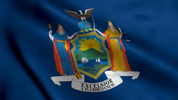 Bandera Del Estado Nueva York Waving Fabric Satin Texture Bandera Fotos De Stock Sin Royalties Gratis