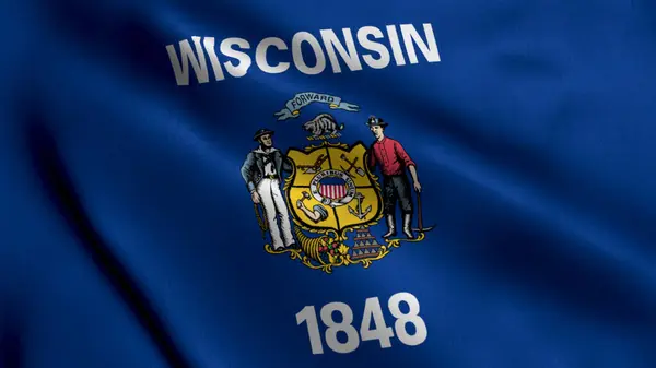Wisconsinská Státní Vlajka Vlnění Tkaniny Satén Textura Národní Vlajka Wisconsin Stock Obrázky