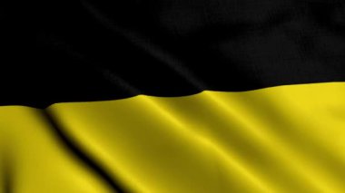 Aachen Şehri Eyalet Bayrağı. Kumaş kumaş dokusu, Aachen 3D Resim Ulusal Bayrağı. Almanya 'daki Aachen şehrinin gerçek doku bayrağı. Yüksek Detaylı Bayrak Animasyonu AB Şehir Bayrakları