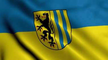 Leipzig Şehri Eyalet Bayrağı Almanya. Leipzig 'in Saten kumaş desenli ulusal bayrağını sallıyor. Almanya 'daki Leipzig şehrinin gerçek doku bayrağı. Yüksek Detaylı Bayrak Animasyonu AB Şehir Bayrakları