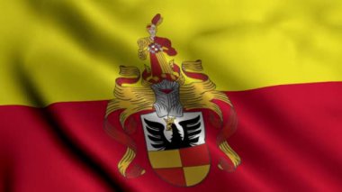 Hildesheim Şehir Bayrağı Almanya. Hildesheim 'ın Saten kumaş desenli ulusal bayrağını sallıyor. Almanya 'daki Hilmessen şehrinin gerçek doku bayrağı. Yüksek Detaylı Bayrak Animasyonu AB Şehir Bayrakları