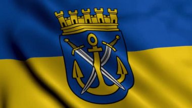 Solingen Şehri Eyalet Bayrağı Almanya. Solingen 'in Saten kumaş desenli ulusal bayrağını sallıyor. Almanya 'daki Solingen şehrinin gerçek doku bayrağı. Yüksek Detaylı Bayrak Animasyonu AB Şehir Bayrakları