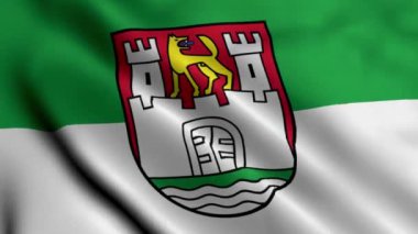 Wolfsburg Şehri Eyalet Bayrağı Almanya. Wolfsburg 'un Saten kumaş desenli ulusal bayrağını sallıyor. Almanya 'daki Wolfsburg şehrinin gerçek doku bayrağı. Yüksek Detaylı Bayrak Animasyonu AB Şehir Bayrakları