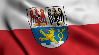 Erlangen Şehri Devlet Bayrağı Almanya. Kumaş kumaş dokusu Ulusal Bayrak Erlangen 3D Illustration. Almanya 'daki Erlangen şehrinin gerçek doku bayrağı. Yüksek Detaylı Bayrak Animasyonu AB Şehir Bayrakları