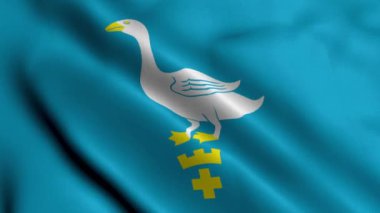 Pyhajoki Şehri Bayrağı. Kumaş kumaş dokusu sallamak. Pyhajoki 'nin Ulusal Bayrağı 3D İllüstrasyon. Finlandiya 'daki Pyhajoki şehrinin gerçek doku bayrağı.