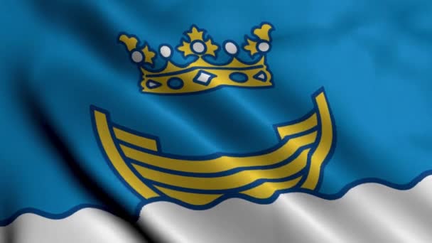 Helsinki City Bandeira Finlândia Têxtil Cetim Tecido Ondulado Bandeira Nacional — Vídeo de Stock