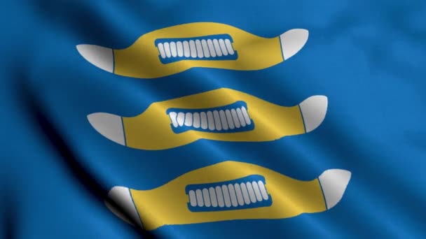Hyvinkaa City Bandeira Finlândia Têxtil Cetim Tecido Ondulado Bandeira Nacional — Vídeo de Stock