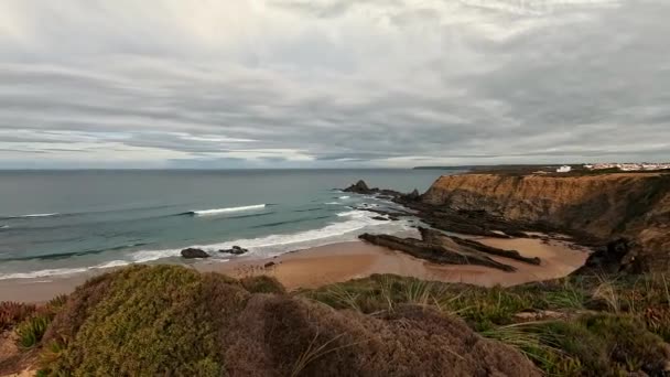 Almograve Beach Alentejo Portugalsko Vicentine Coast Natural Park Portugal Turistika — Stock video