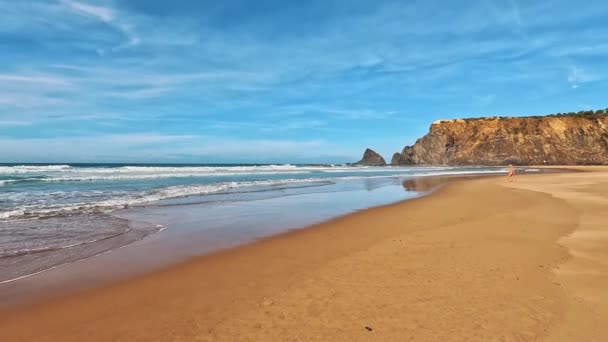Playa Praia Odeceixe Mar Con Arena Dorada Océano Atlántico River — Vídeo de stock