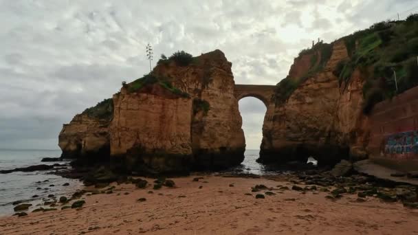 Ponta Piedade Rocas Cerca Lagos Algarve Portugal Cliff Rocks Seagulls — Vídeo de stock