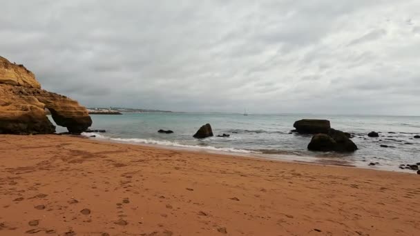 Ponta Piedade Rocks Nära Lagos Algarve Portugal Cliff Rocks Seagulls — Stockvideo