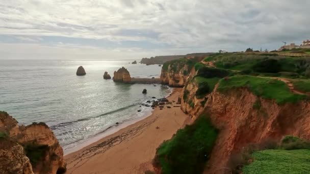 Ponta Piedade Rocks Près Lagos Algarve Portugal Cliff Rocks Seagulls — Video