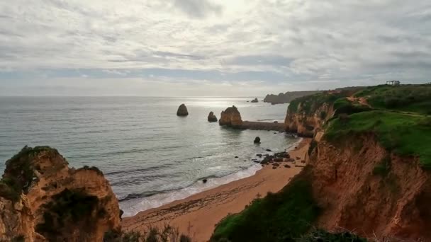Ponta Piedade Rocks Lagos Algarve Portugal Cliff Rocks Seagulls Tourist — Stock Video