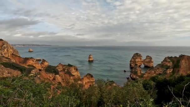 Ponta Piedade Rocks Blisko Lagos Algarve Portugalia Skały Klifowe Mewy — Wideo stockowe