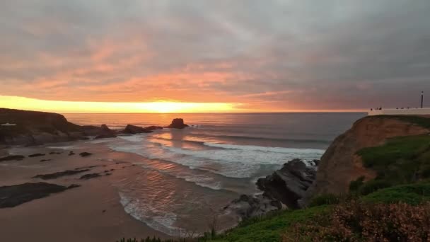 Sunset Zambujeira Mar Beach Alentejo Portugal Portugal Senderismo Rota Vicentina — Vídeos de Stock