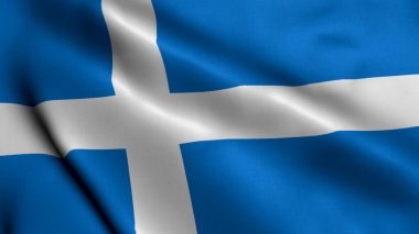 Shetland Şehri Bayrağı. Shetland 3D Illustration 'un kumaş dokusu ulusal bayrağını sallıyor. Shetland 'ın Gerçek Doku Bayrağı, Birleşik Krallık Bayrak Koleksiyonu. Yüksek Detaylı Bayrak Animasyonu İngiltere, İngiltere