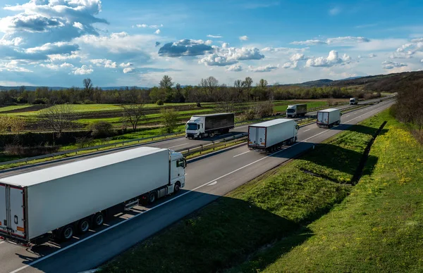 Convoys Transportation Trucks Lines Passing Each Other Rural Countryside Highway — Stock Photo, Image