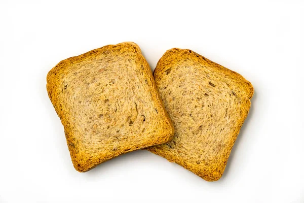 Praskliny Sušeného Žitného Chleba Bílém Pozadí Křupavý Rusk Nebo Toast — Stock fotografie
