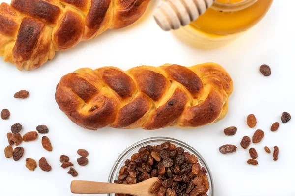 Svettflätat Bröd Traditionellt Gjort Helgdagar Särskilt Påsken Flätat Bröd Med — Stockfoto