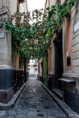Tipik Dar Sokak Sicilya, İtalya 'da Acireale' de