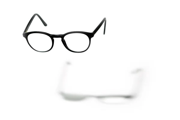 Black Eye Glasses Hovering Isolated White Background Eye Glasses Accessories — Stock Photo, Image