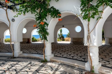 The beautiful buildings at Kallithea Springs constructed in the 1930s, Rhodes Island, Greece, Europe. Kallithea Therms, Kallithea Springs located at the bay of Kallithea on Rhodes island, Greece. clipart