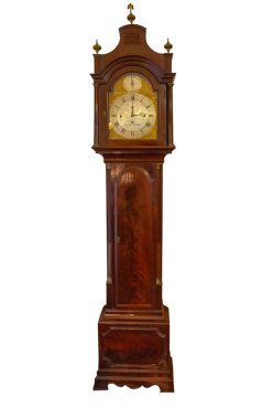 Büyük, eski, ahşap saat - beyaz üzerine izole