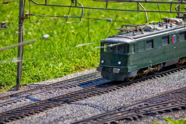 Train in the green scenery miniature - Swissminiature model clipart