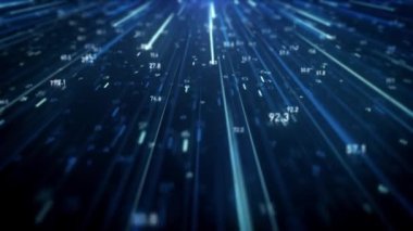 Büyük Veri Dijital İşletmeleri Hitech Soyut bir duvar kağıdının 4k animasyonu Büyük bir veri iş dünyası dijital teknolojisi arkaplanı Bağlı hatlar ve alan derinliği ile akan sayı matrisi