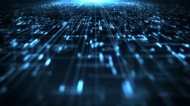 Yüksek teknolojili Uzay Bilimleri Ağı Landcape Soyut dijital veri iş teknolojisi manzarasının 4k animasyonu Bağlı hatlar ve sayılar alan kayması ve bilgisayar ekran dokusunun derinliği