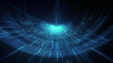 Hitech Uzay Bilimi Ağı Özgeçmişi / 4k Soyut dijital veri iş teknolojisi arkaplanı Bağlı satırlar ve alan kayması derinliği olan numaralar