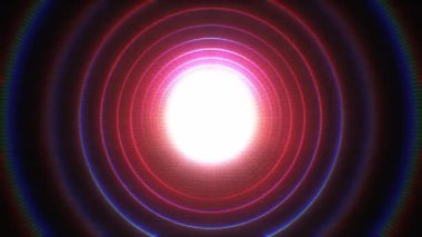 Soyut Retro VJ Arkaplanı Işık Çemberleri / 4k soyut geçmişe dönük parlak vj arkaplan sentetik ışık çemberleri tüneliyle renksel çarpıtma ve mercek parlaklık efektleri