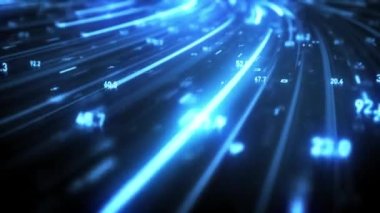 Büyük Veri Dijital İşletmeleri Hitech Soyut bir duvar kağıdının 4k animasyonu Büyük bir veri iş dünyası dijital teknolojisi arkaplanı Bağlı hatlar ve alan derinliği ile akan sayı matrisi