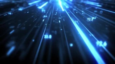 Büyük Veri Dijital İşletmeleri Hitech Soyut bir duvar kağıdının 4k animasyonu Büyük bir veri iş dünyası dijital teknolojisi arkaplanı Bağlı hatlar ve alan derinliği ile akan sayı matrisi