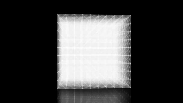 最小高科技立方体结构旋转环路 4K动画抽象最小技术背景与轮廓发光立方体标志旋转 — 图库视频影像