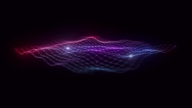 Colorful Waving Mesh Fx Background Loop/ 4k animation of an abstract colorful fractal background with mesh surface and particle lines waving and seamless looping