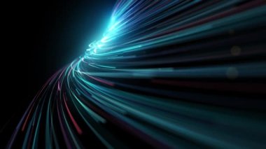 Alanın derinliği ve takip eden hareket yolu yörüngesi ile parlayan 3d ışık vuruşlarının soyut bir duvar kağıdı arkaplanının Parlak 3d Işık Vuruşları / 4k animasyonu