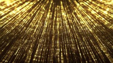 Abstract Gold Filaments Bursting Background/ 4k animation of an abstract wallpaper background of bursting gold filaments lines and particles sparkling with glimmer fx and depth of field