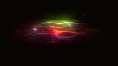 Colorful Waving Mesh Fx Background Loop/ 4k animation of an abstract colorful fractal background with mesh surface and particle lines waving and seamless looping