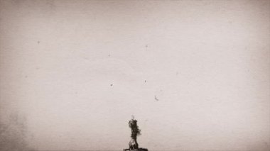 Eski Retro Ağacı Çizim Mürekkebi Reveal / 4k hareket grafikleri, çizilmiş ağaç mürekkebi çiziminin arka plan olduğunu gösterdi