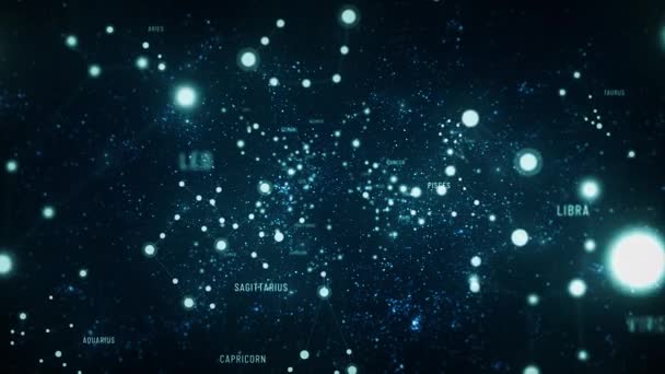 Reise Tierkreiszeichen Sternbilder Konstellationen Bewegungsgrafik Eines Hintergrundes Aus Zwölf Astrologischen — Stockvideo